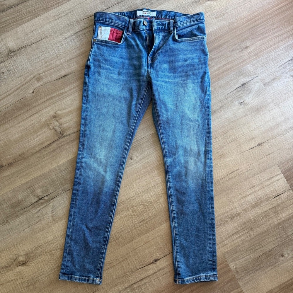 Vintage Tommy Jeans Mens Skinny Fit Blue Denim Jeans 31x30 78J3853 400 Flag Logo